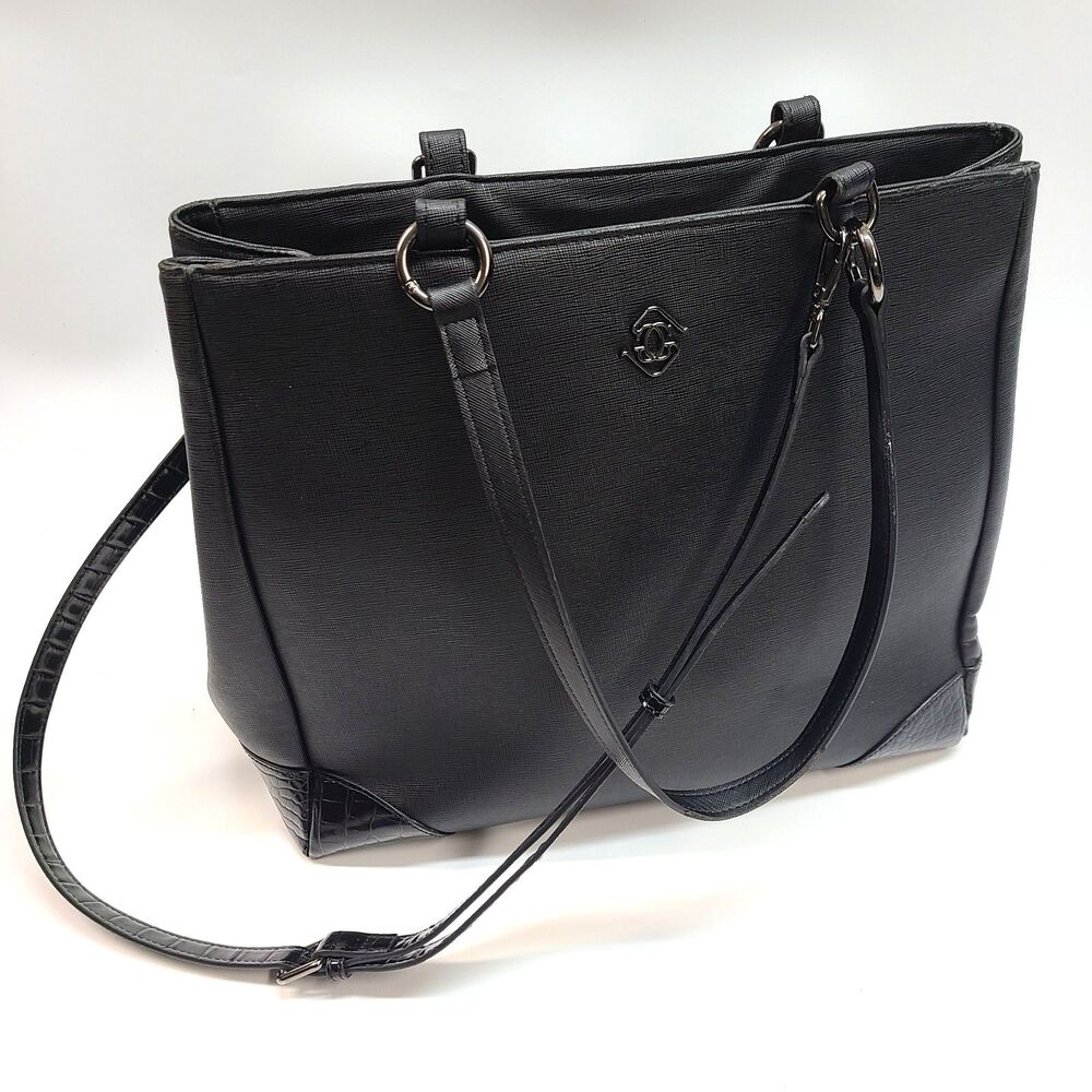 Glass Ladder & Co. Black Vegan Leather Work Tote Laptop Shoulder Bag